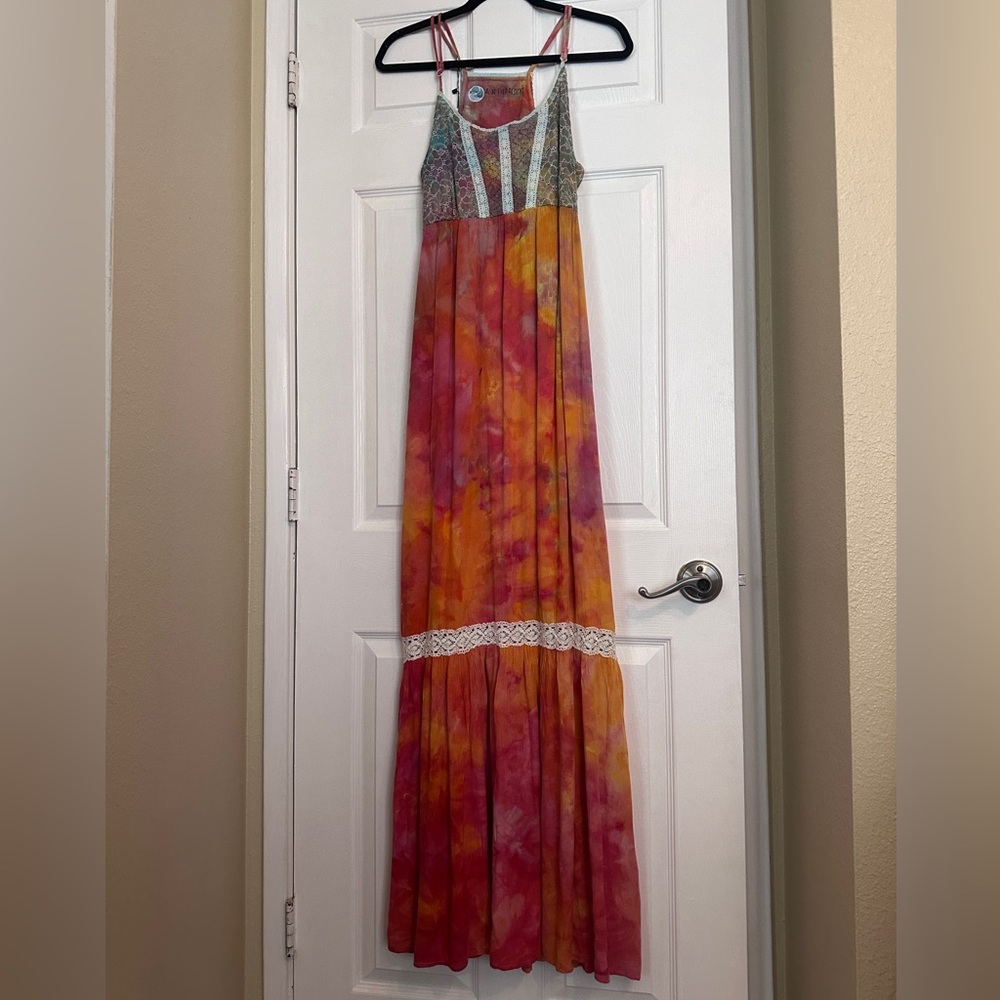 Tie-Dye Boho Maxi Dress with Lace Detail handmade by Blind Eye Designs